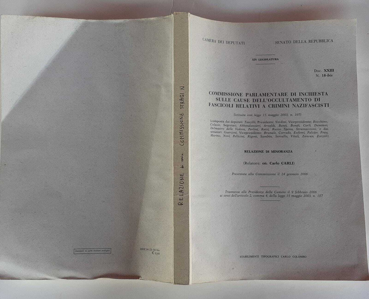 Commissione parlamentare di inchiesta sulle cause dell'occultamento di fascicoli relativi e crimini nazifascisti - copertina