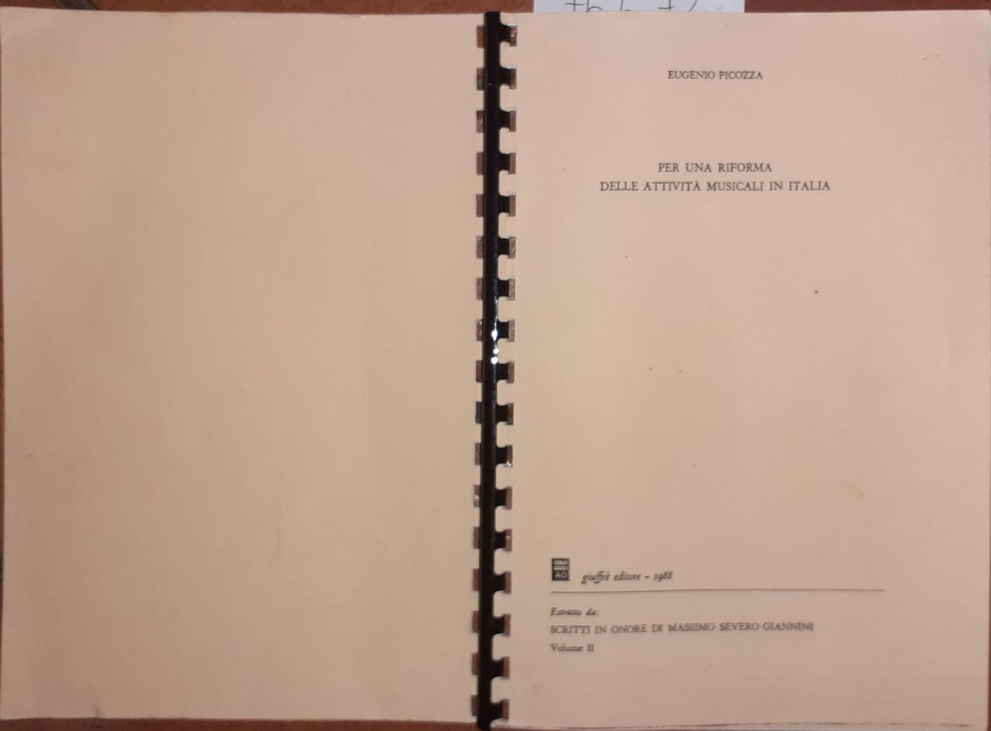 Per una riforma delle attivita' musicali in Italia volume II - copertina