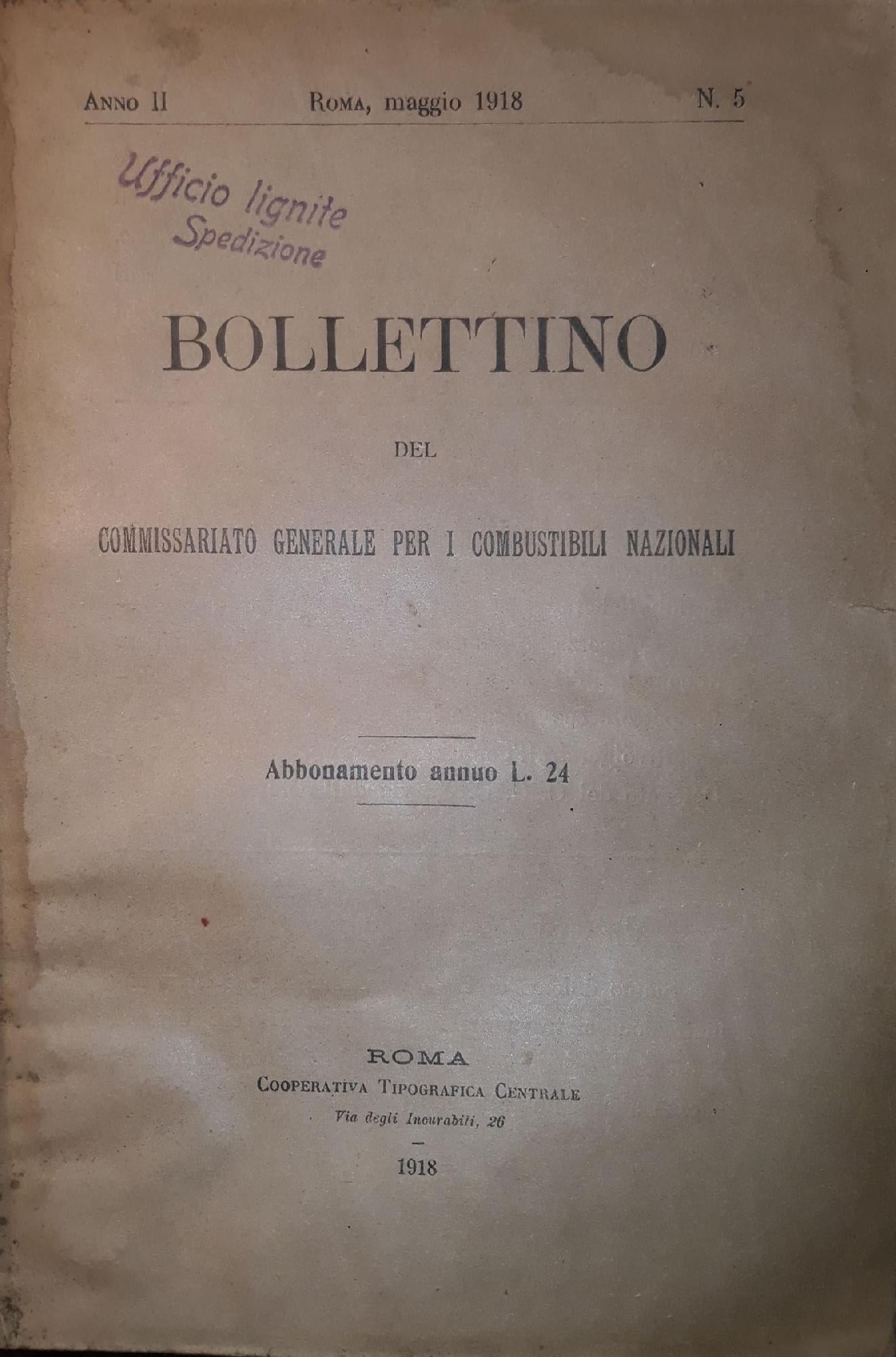Bollettino del commissariato generale per i combustibili nazionali - copertina