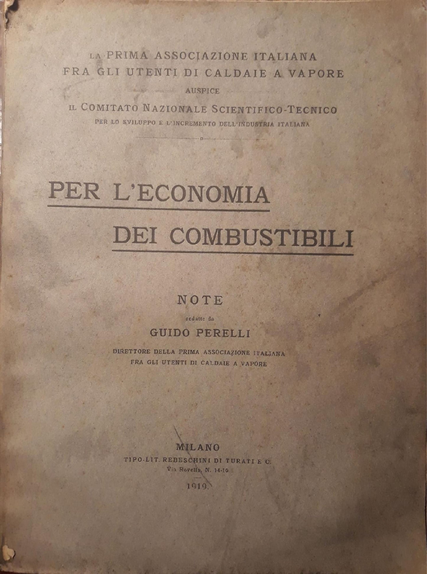 Per l'economia dei combustibili: note redatte da Guido Perelli - copertina