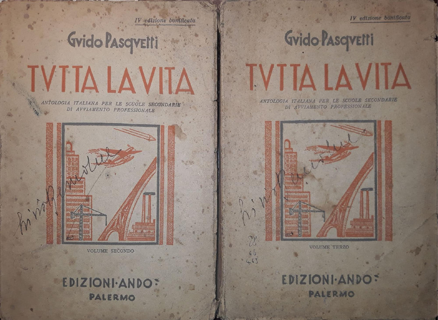 Tutta la vita; Antologia italiana per le scuole secondarie di avviamento professionale (Volume II p.474; Volume III p.573) - copertina