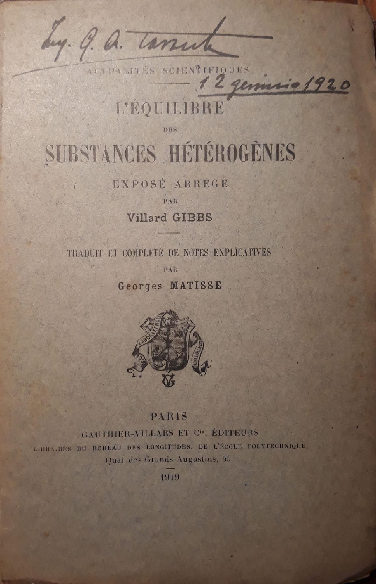 L'Equilibre des substances hétérogèn exposé abrégé - copertina