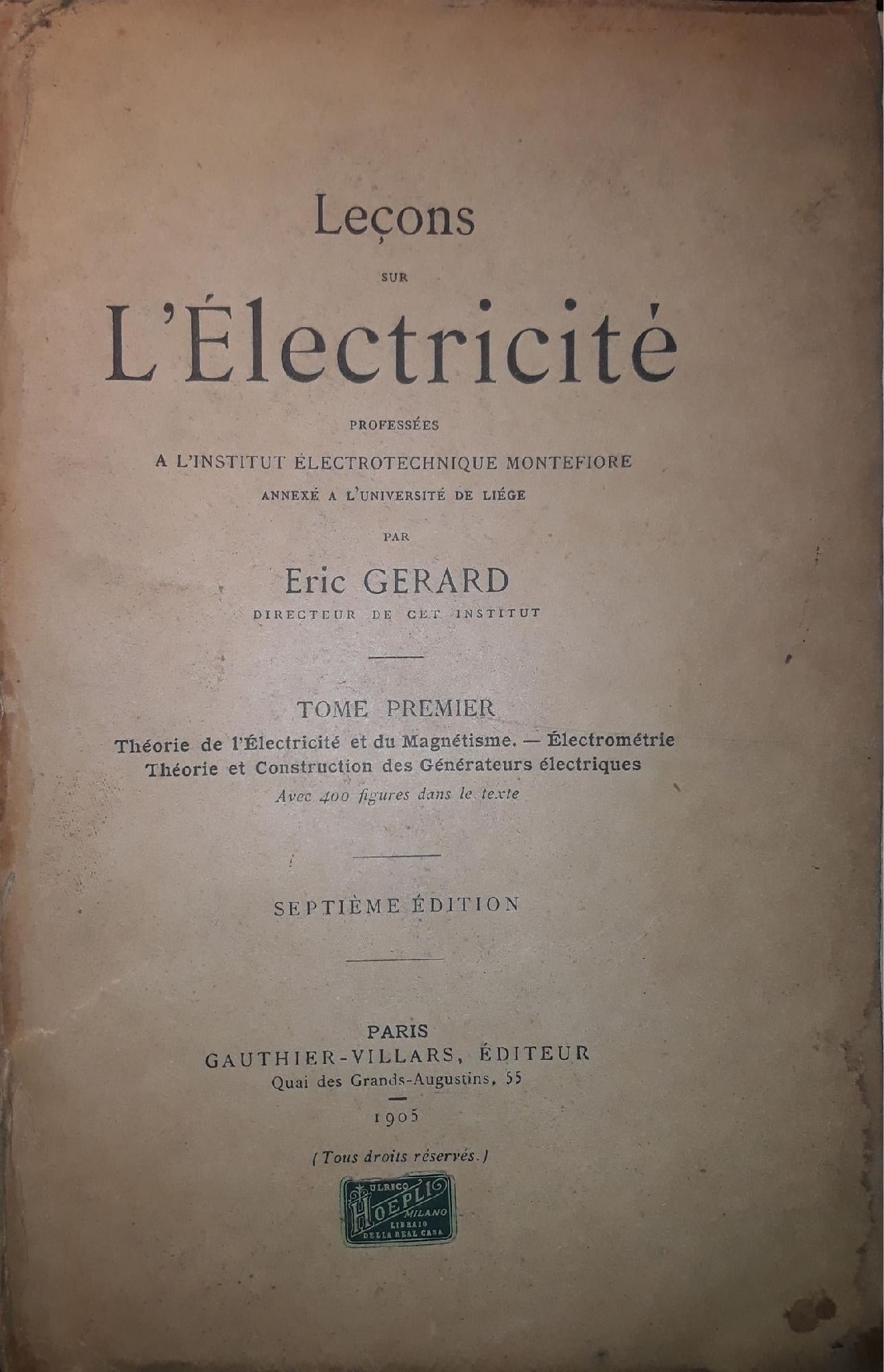 Lecons sur l'électricité: tome premier - copertina