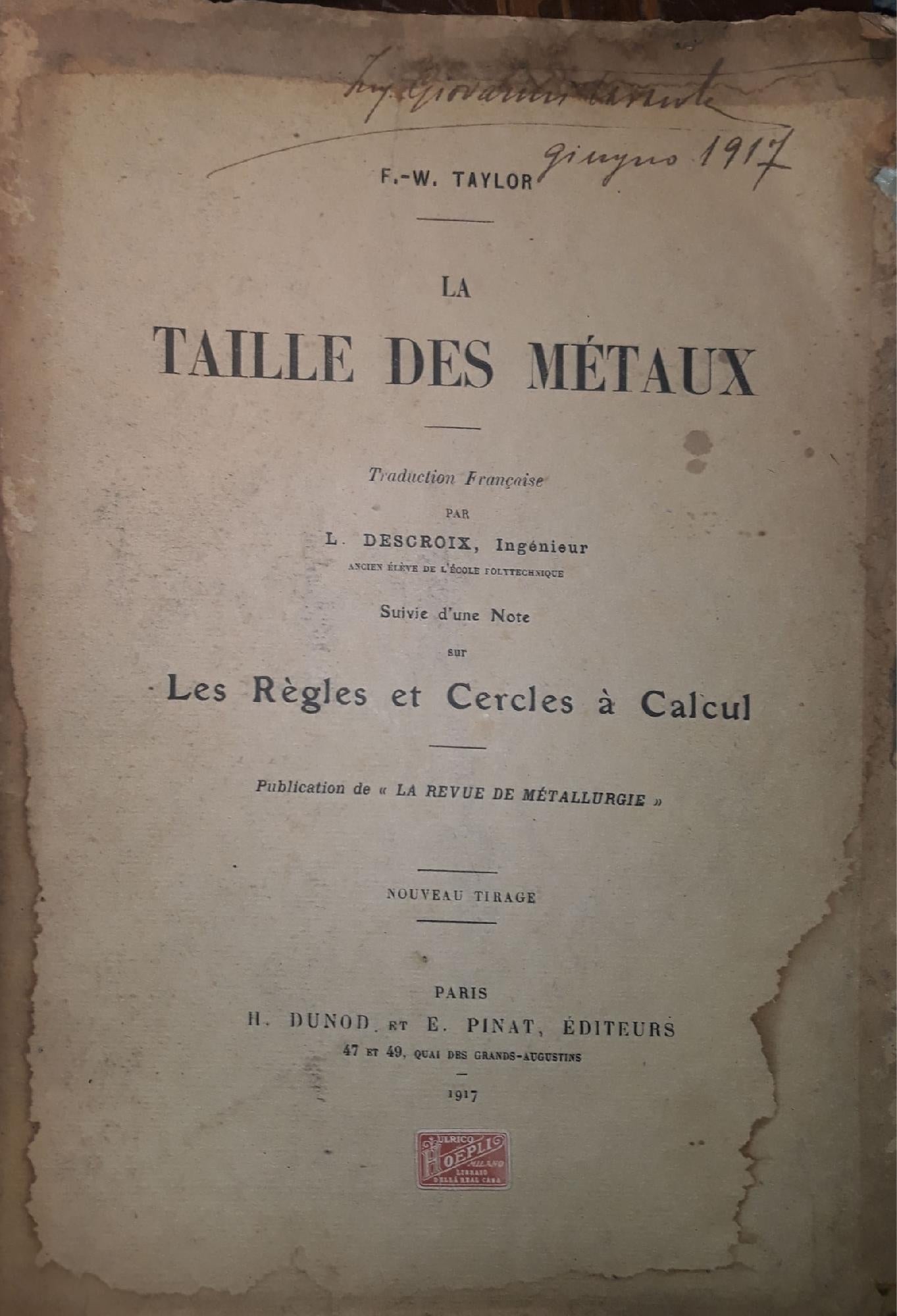 La Taille des metaux: Les Règle et Cercles a Calcul - copertina