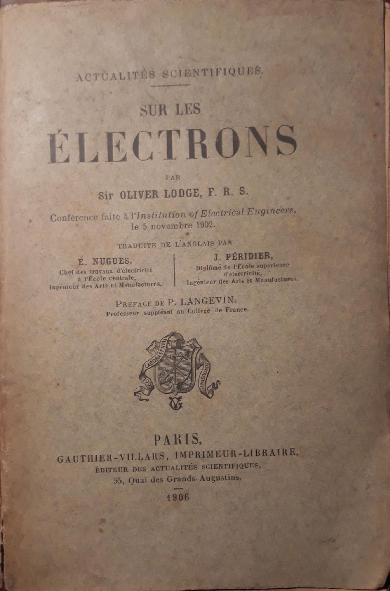 Sur les électrons: actualités scientifiques - copertina