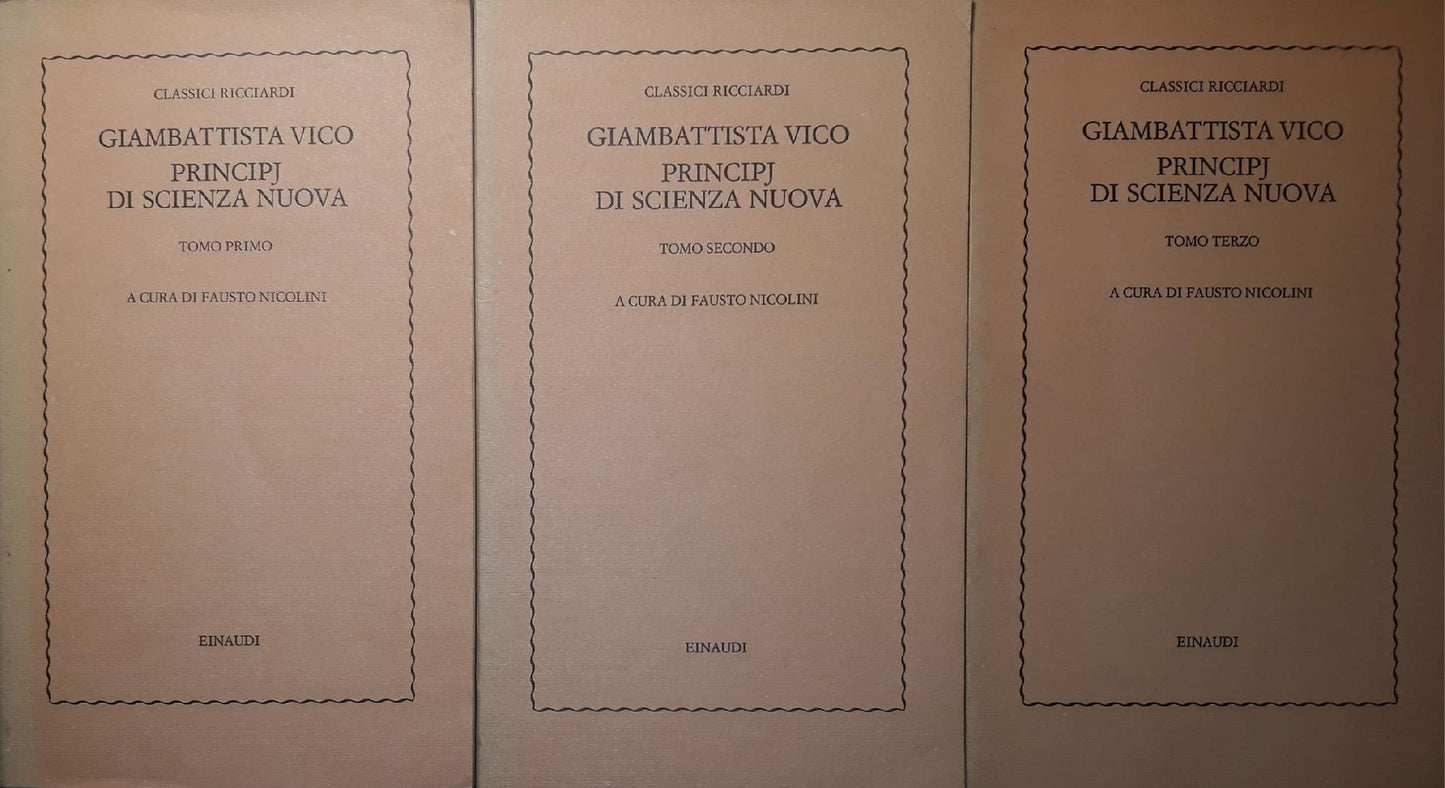 Principj di scienza nuova (Volume I pag.128, Volume II pag.363, Volume III pag.569) - copertina
