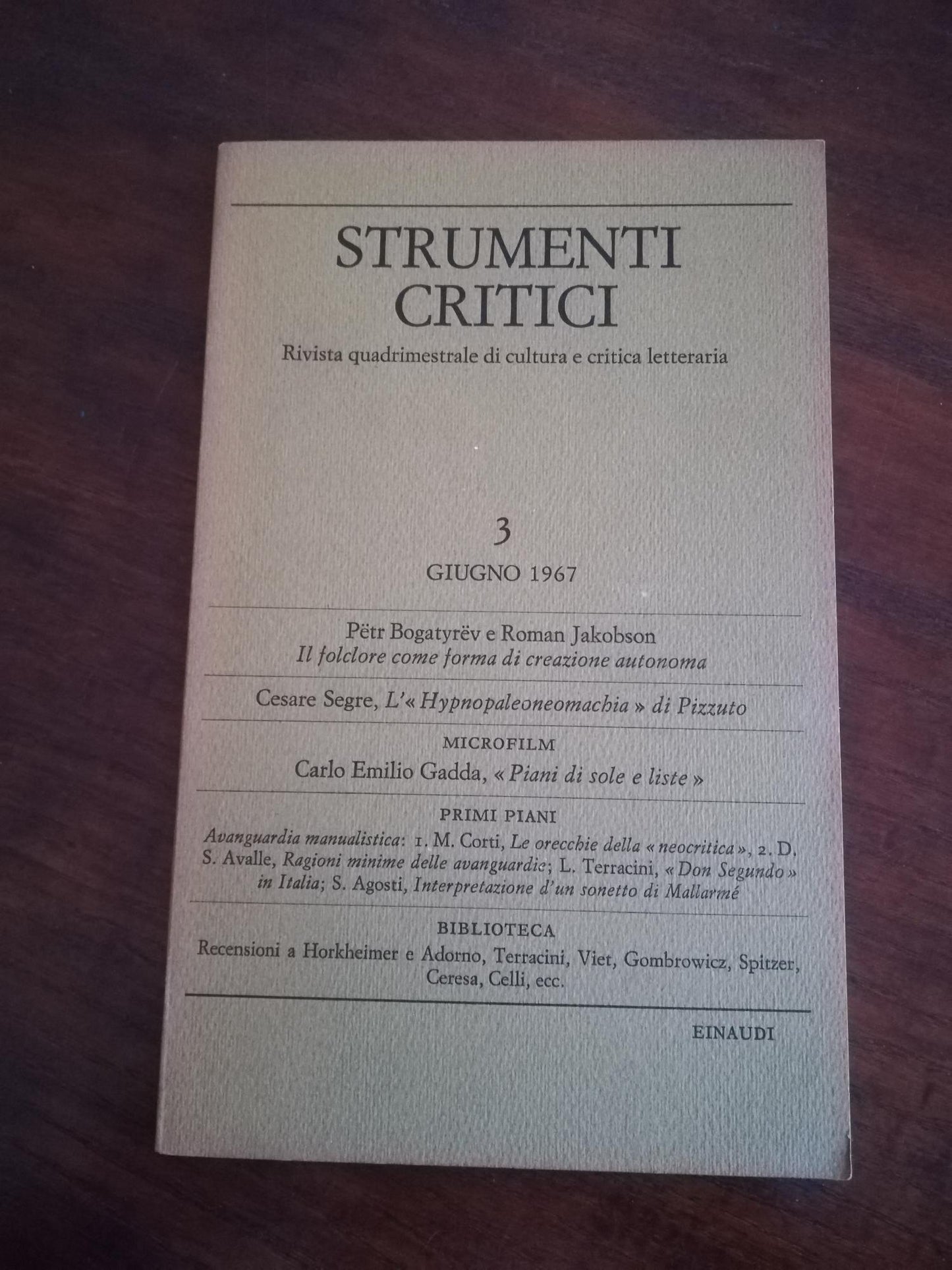 Strumenti critici: rivista quadrimestrale di cultura e critica letteraria. Vol.3 - copertina