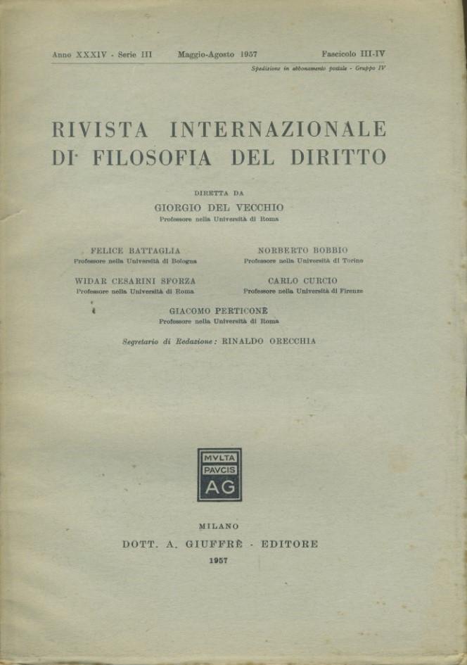 Rivista internazionale di filosofia del diritto. Anno XXXIV. Serie III. Maggio - Agosto 1957 - copertina