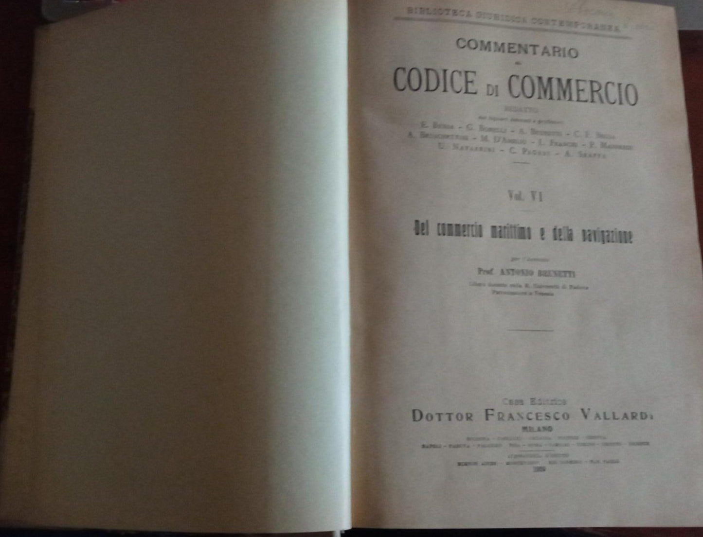 Commentario al codice di commercio Vol. VI. Del commercio marittimo e della navigazione - copertina