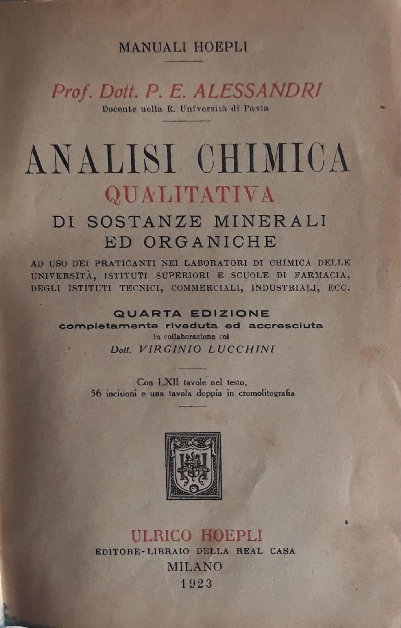 Analisi Chimica qualitativa di sostanze minerali ed organiche - copertina