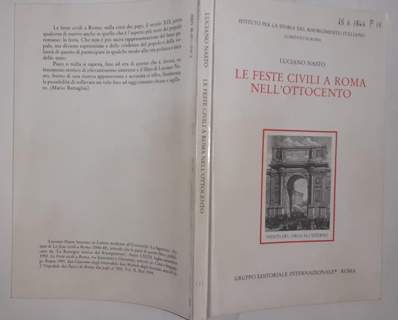 Le feste civili a Roma nell'Ottocento - copertina