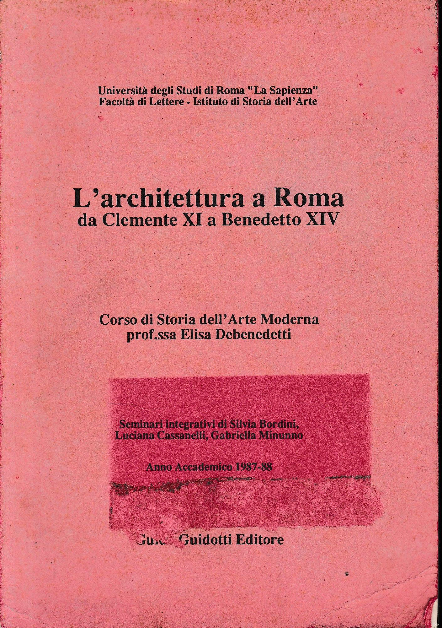 L'architettura a Roma da Clemente XI a Benedetto XIV - copertina