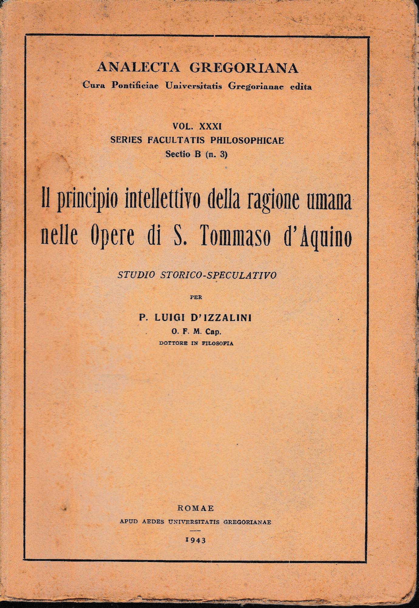 Il principio intellettivo della ragione umana nelle opere di S. Tommaso d'Aquino - copertina