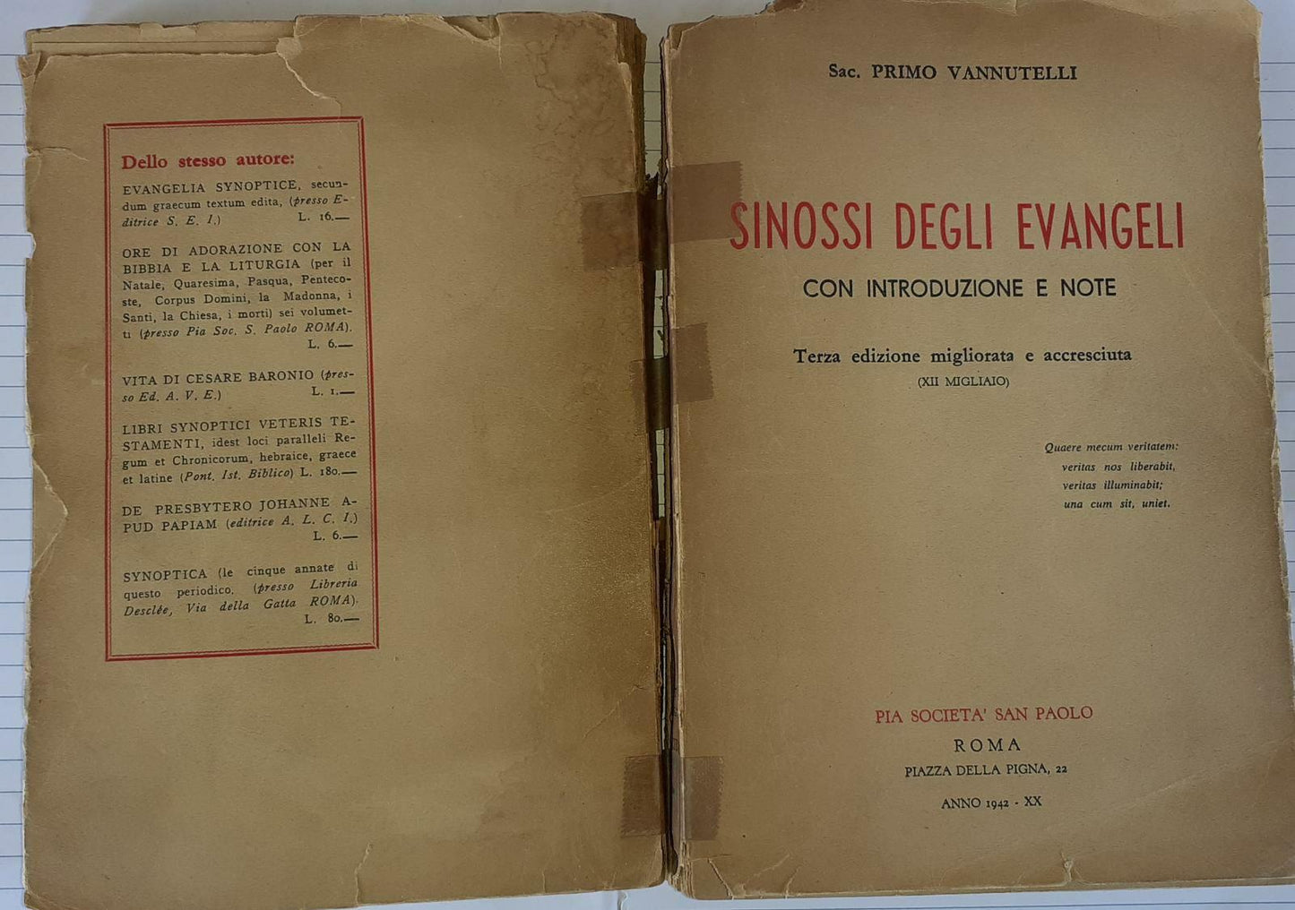 Sinossi degli evengeli con introduzione e note - copertina