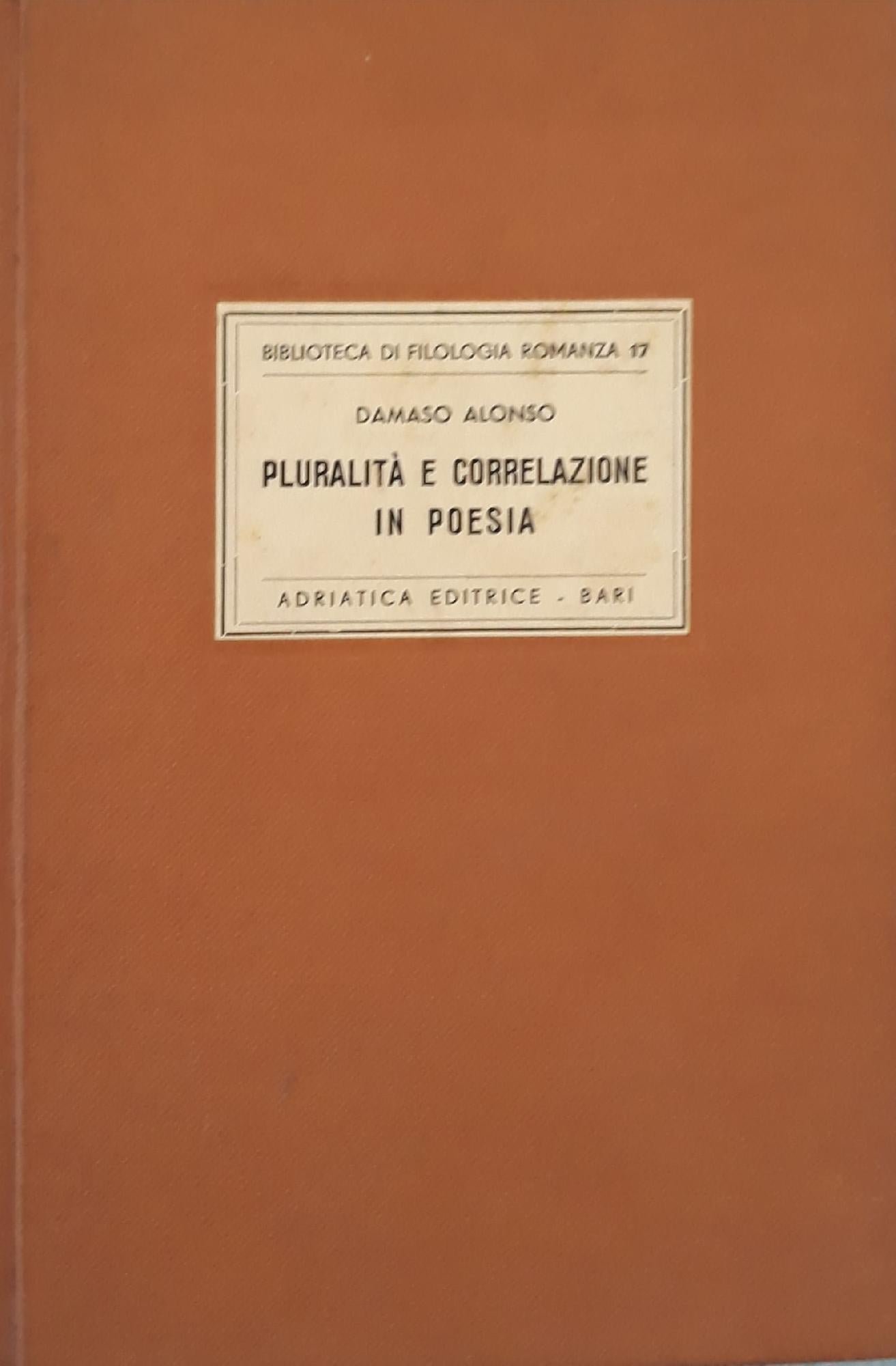 Pluralità e correlazione in poesia - copertina