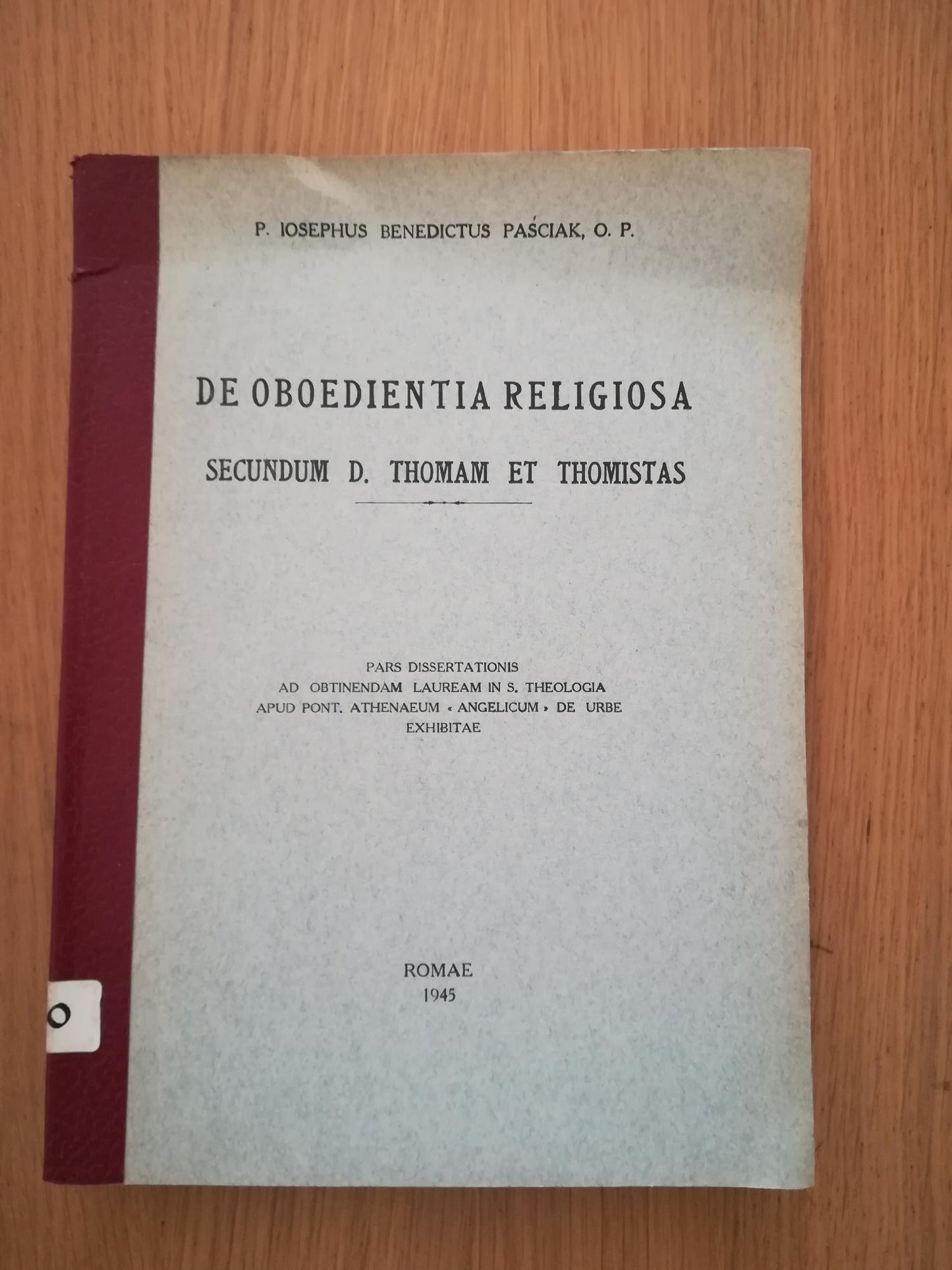 De oboedientia religiosa secundum D. Thomam et Thomistas - copertina