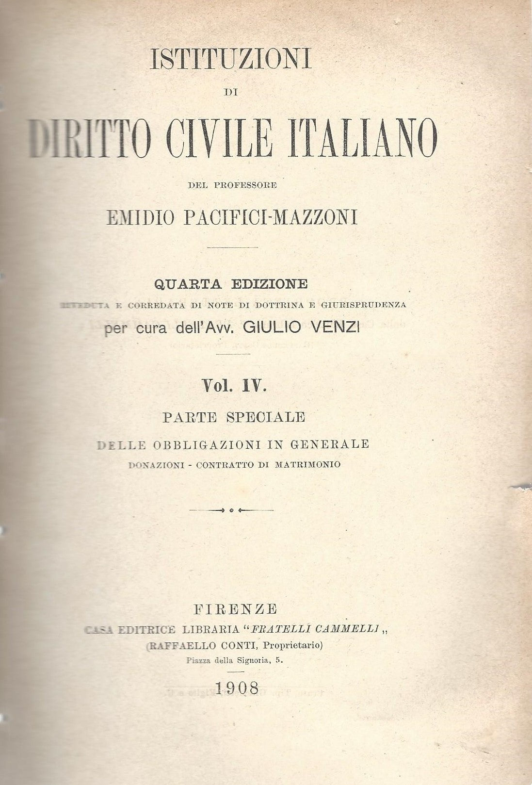 Istituzioni di diritto civile italiano. Vol.IV - copertina