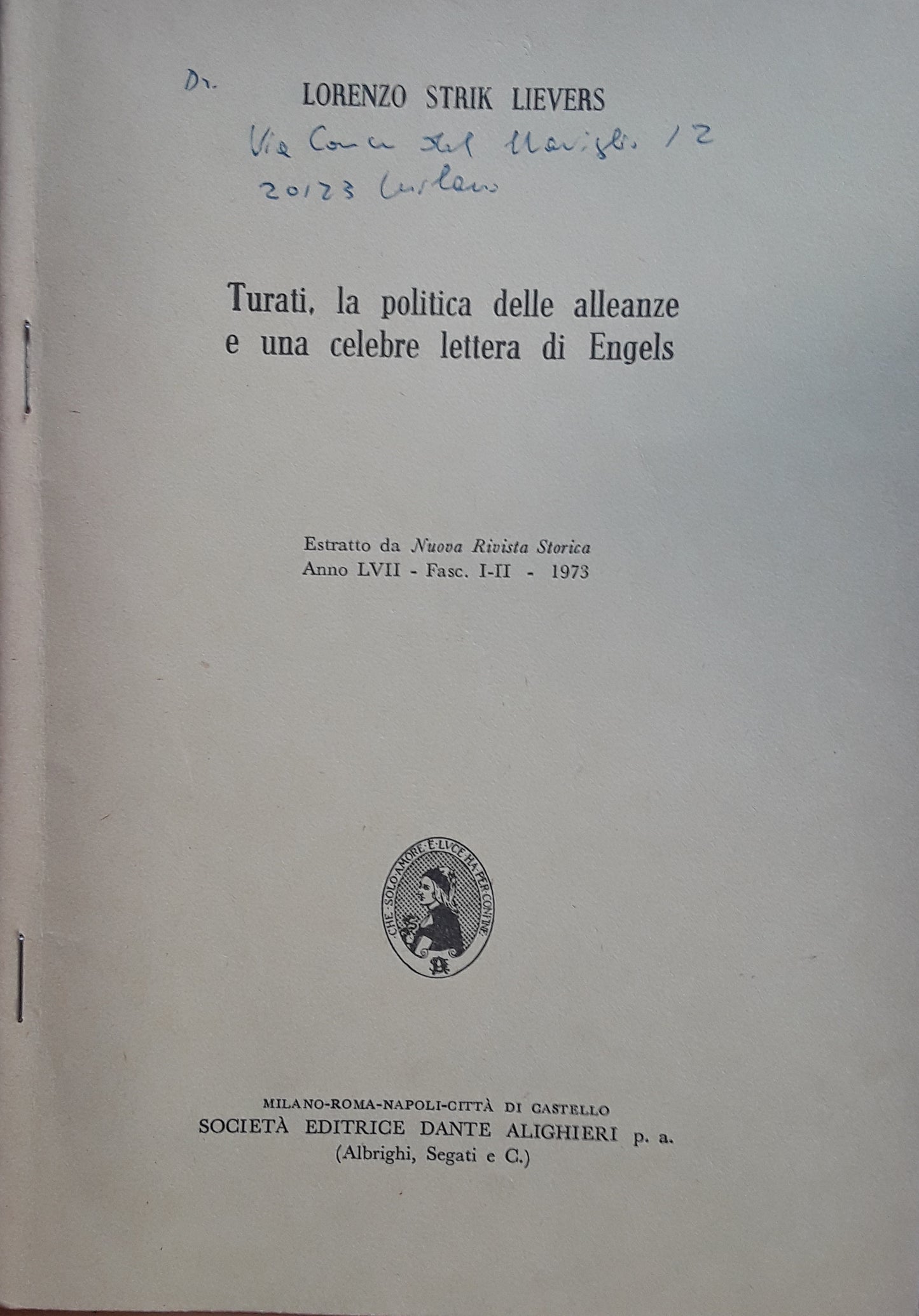 Turati, la politica delle alleanze e una celebre lettera di Engels - copertina
