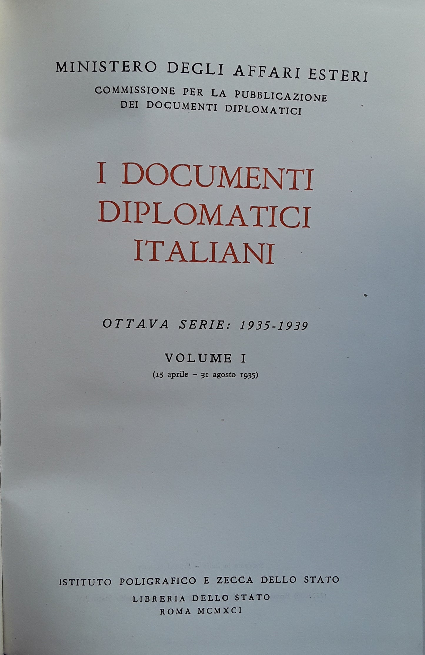 I documenti diplomatici italiani. Volume I - copertina