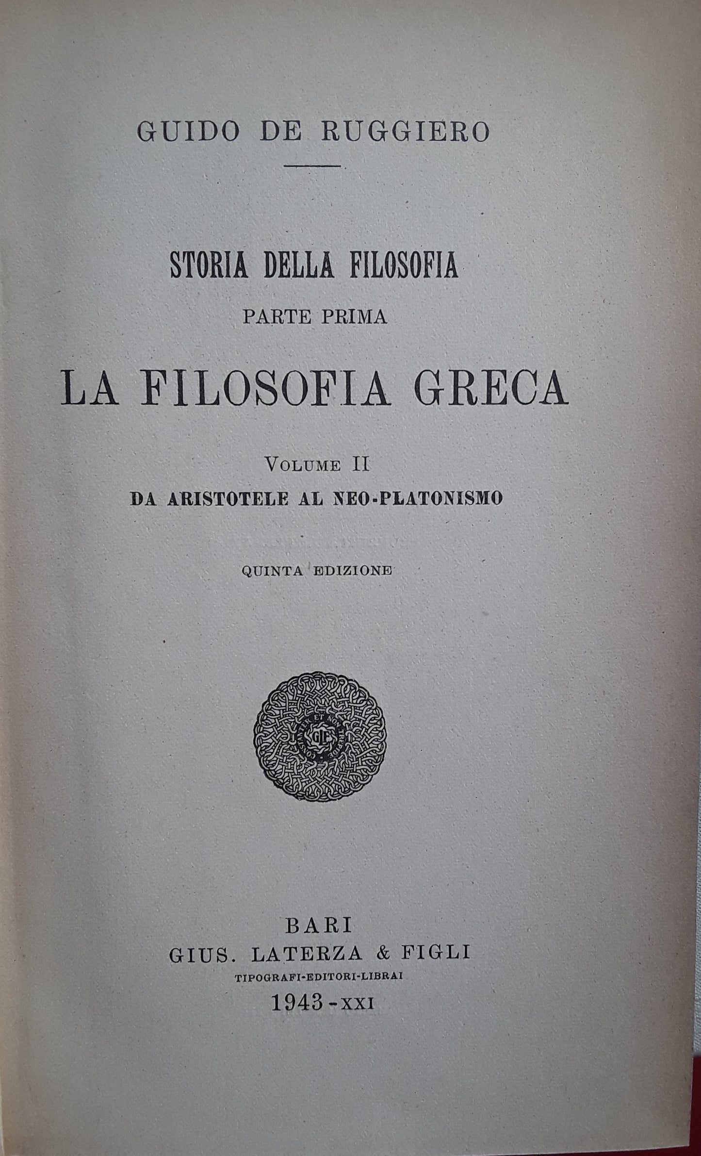 Storia della filosofia. Parte prima. La filosofia greca. Volumi 1-2 - copertina