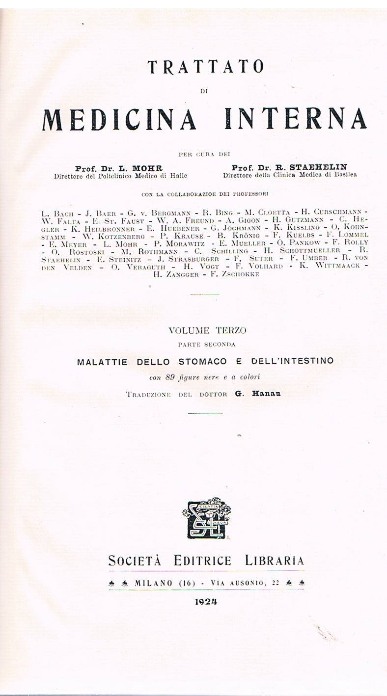 Trattato di medicina interna. Volume terzo. Parte seconda: Malattie dello stomaco e dell'intestino - copertina