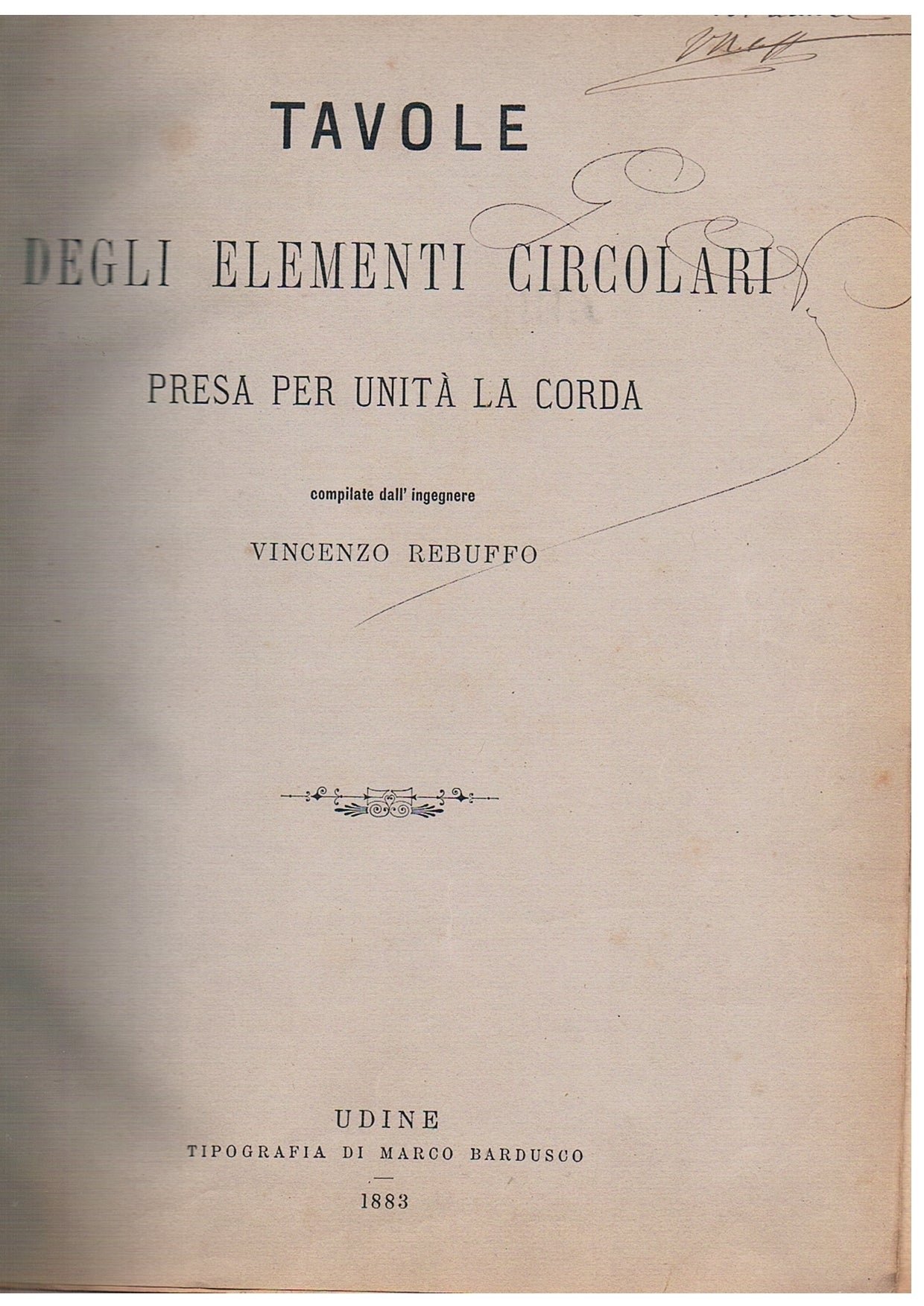 Tavole degli elementi circolari presa per unità la corda - copertina