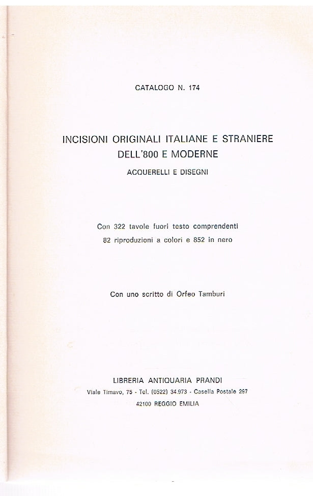 Incisioni originali italiane e straniere dell'800 e moderne. catalogo n.174 - copertina
