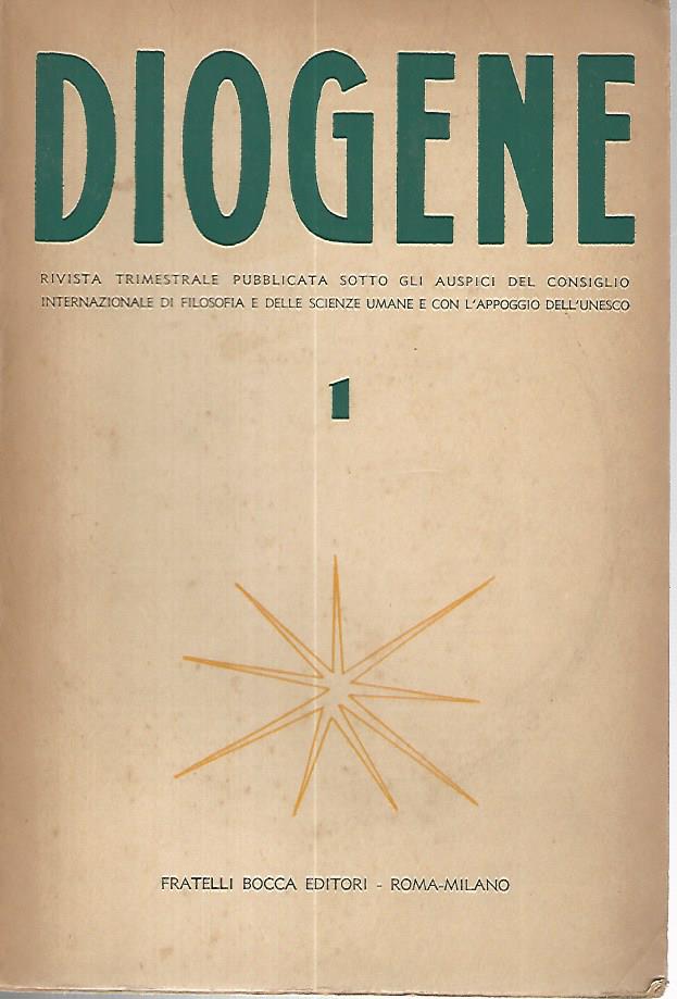 Diogene. Rivista trimestrale pubblicata sotto gli auspici del consiglio internazionale di filosofia e delle scienze umane e con l'appoggio dell'Unesco. 1954 n.1 - copertina