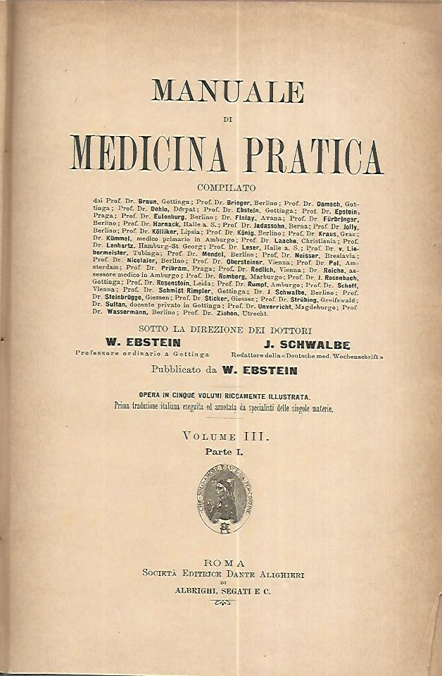 Manuale di medicina pratica. Volume III. Parte I - copertina