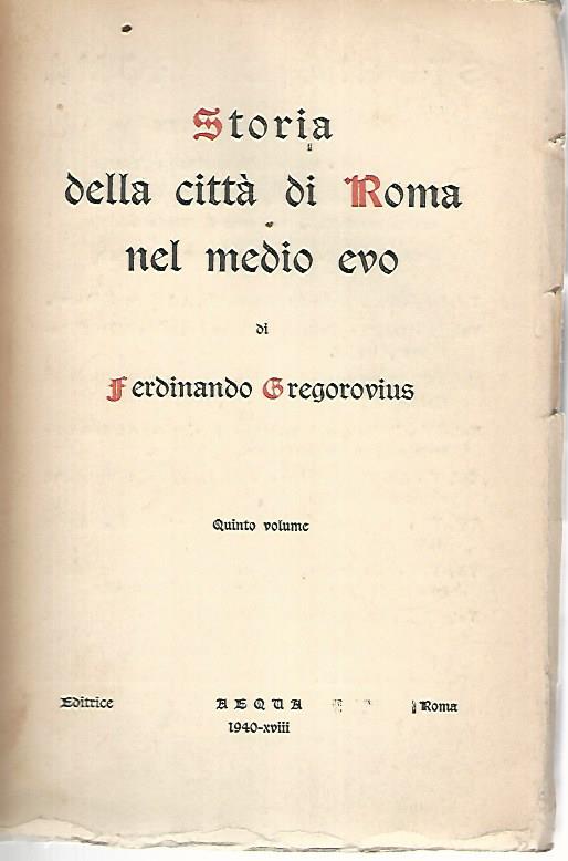 Storia della città di Roma nel medio evo. Volume quinto - copertina