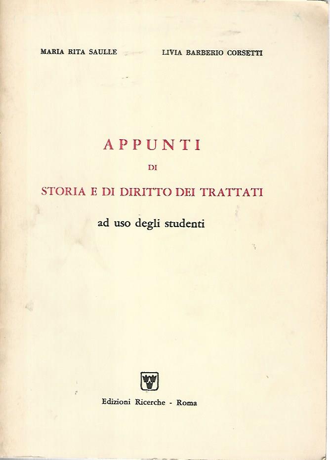 Appunti di storia e di diritto dei trattati ad uso degli studenti - copertina
