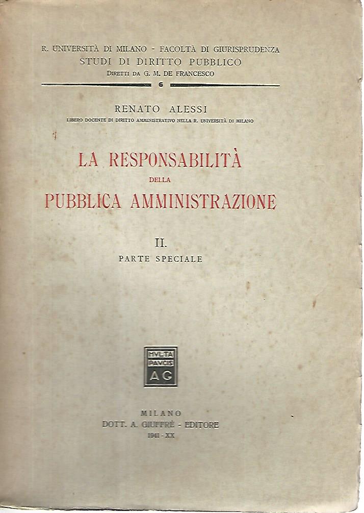 La responsabilità della pubblica amministrazione. II. Parte speciale - copertina