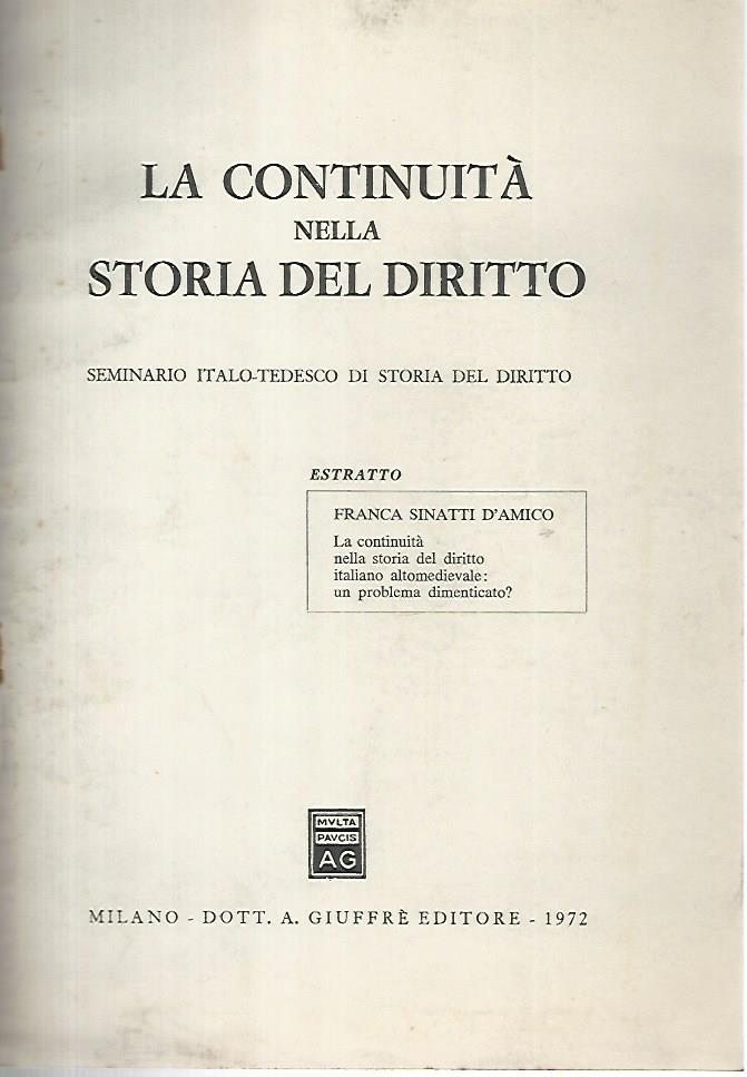 La continuità nella storia del diritto. Seminario italo-tedesco di storia del diritto - copertina