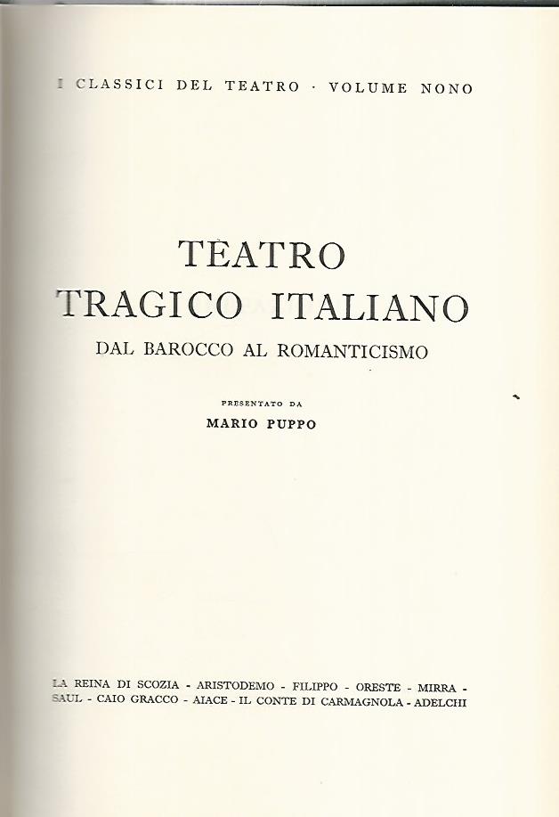 Teatro tragico italiano dal barocco al romanticismo - copertina