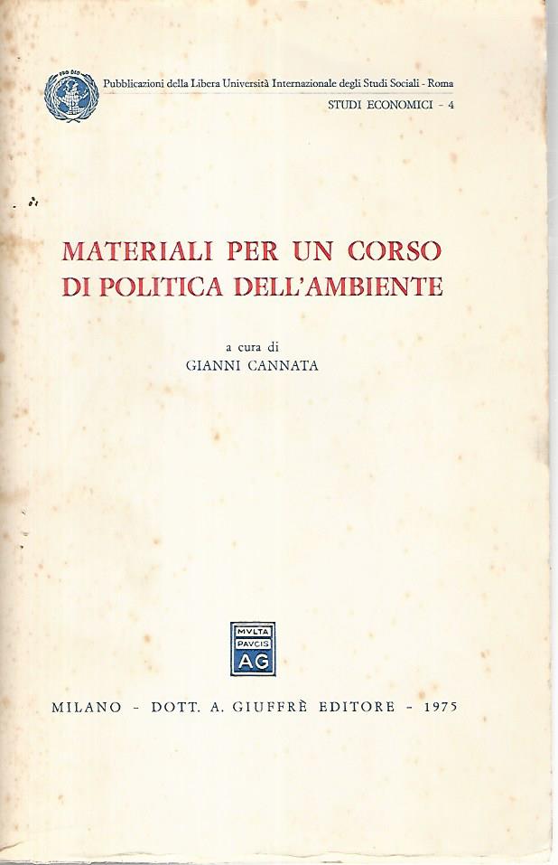 Materiali per un corso di politica dell'ambiente - copertina