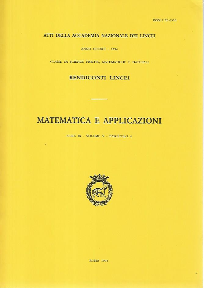 Matematica e applicazioni. Serie IX- Volume V- Fascicolo 4. Rendiconti Lincei - copertina