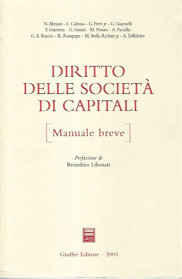 Diritto delle società di capitali. Manuale breve - copertina