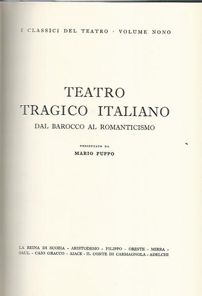 Teatro tragico italiano. Dal barocco al romanticismo - copertina