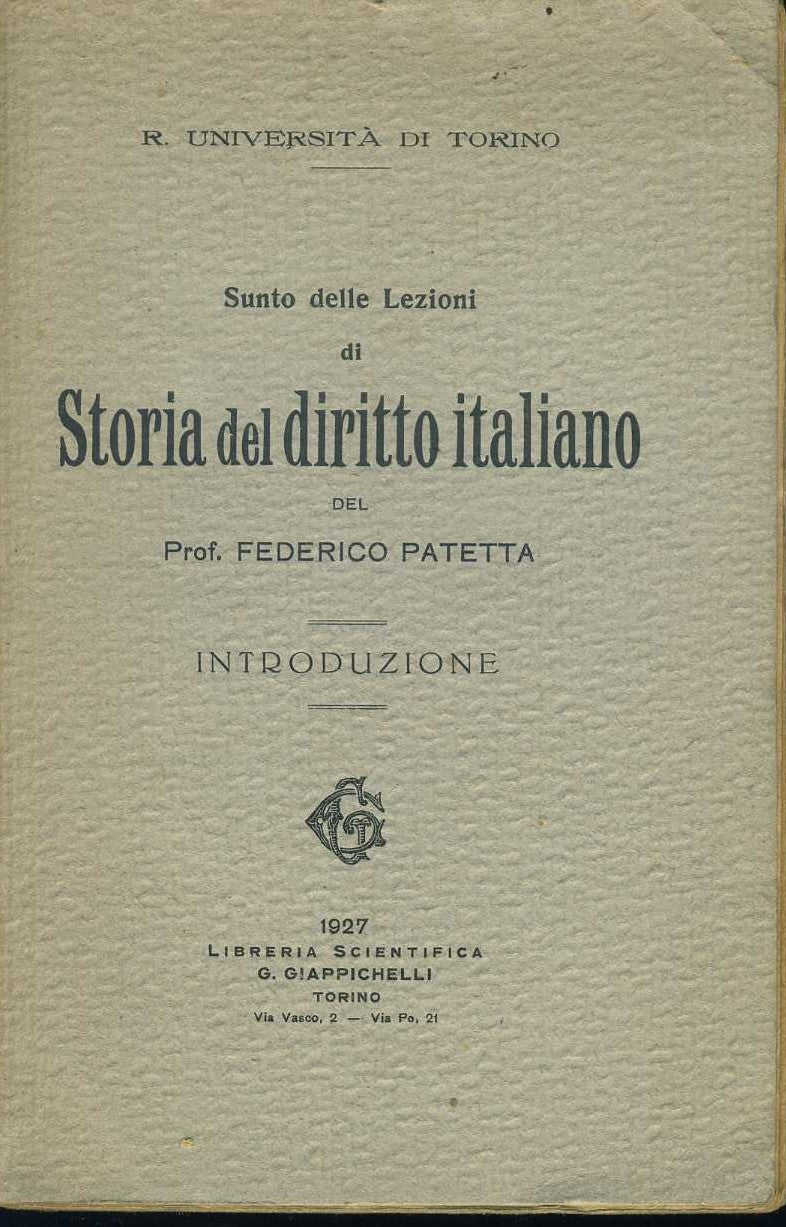 Sunto delle lezioni di storia del diritto italiano - copertina