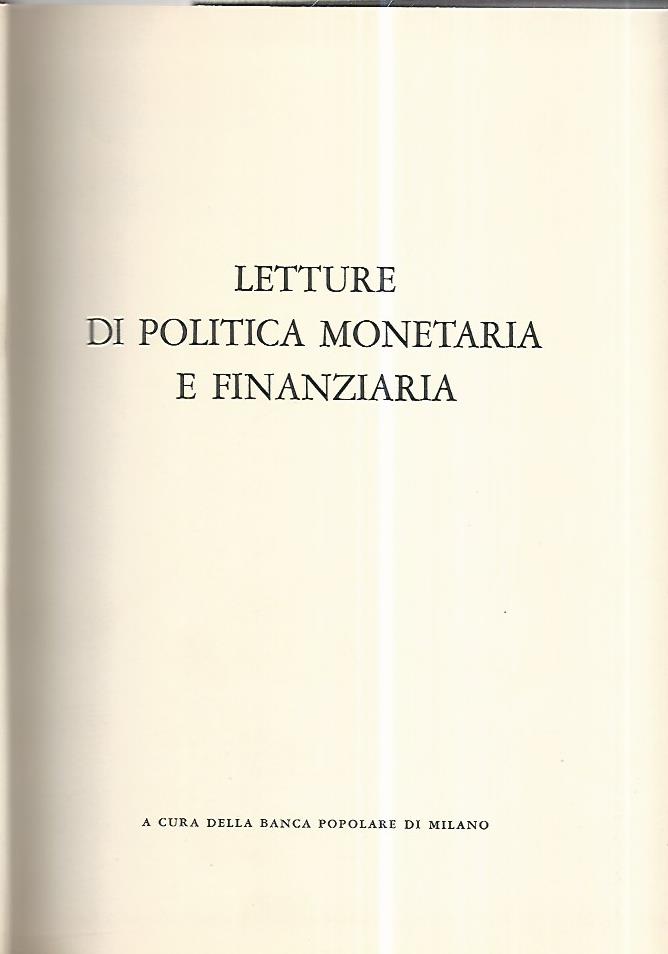 Letture di politica monetaria e finanziaria. Volume 2 - copertina
