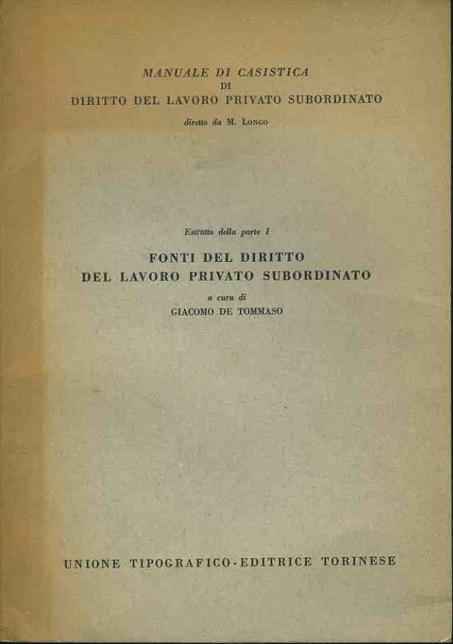 Estratto della parte I. Fonti del diritto del lavoro privato subordinato - copertina