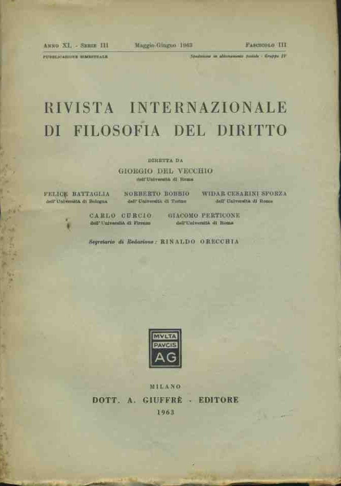 Rivista internazionale di filosofia del diritto. Maggio - Giugno 1963 - copertina