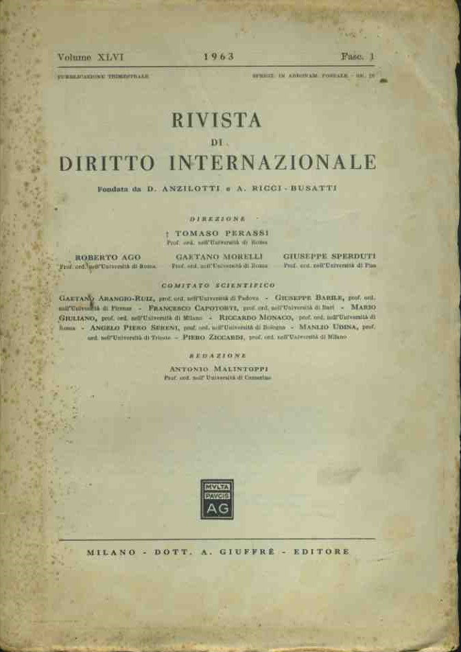 Rivista internazionale di filosofia del diritto. Volume XLVI 1963 - copertina