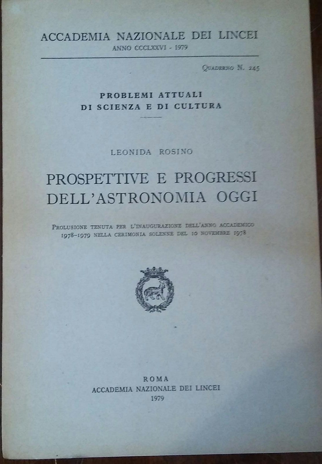 PROSPETTIVE E PROGRESSI DELL'ASTRONOMIA OGGI - copertina