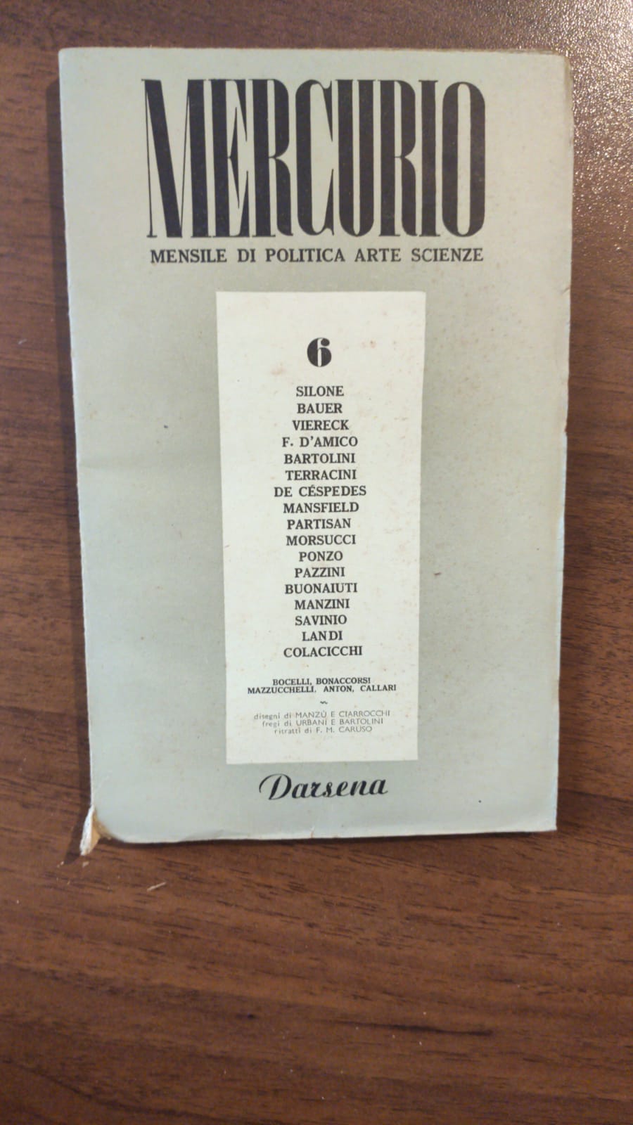 MERCURIO MENSILE DI POLITICA ARTE SCIENZA N.6.1945 - copertina