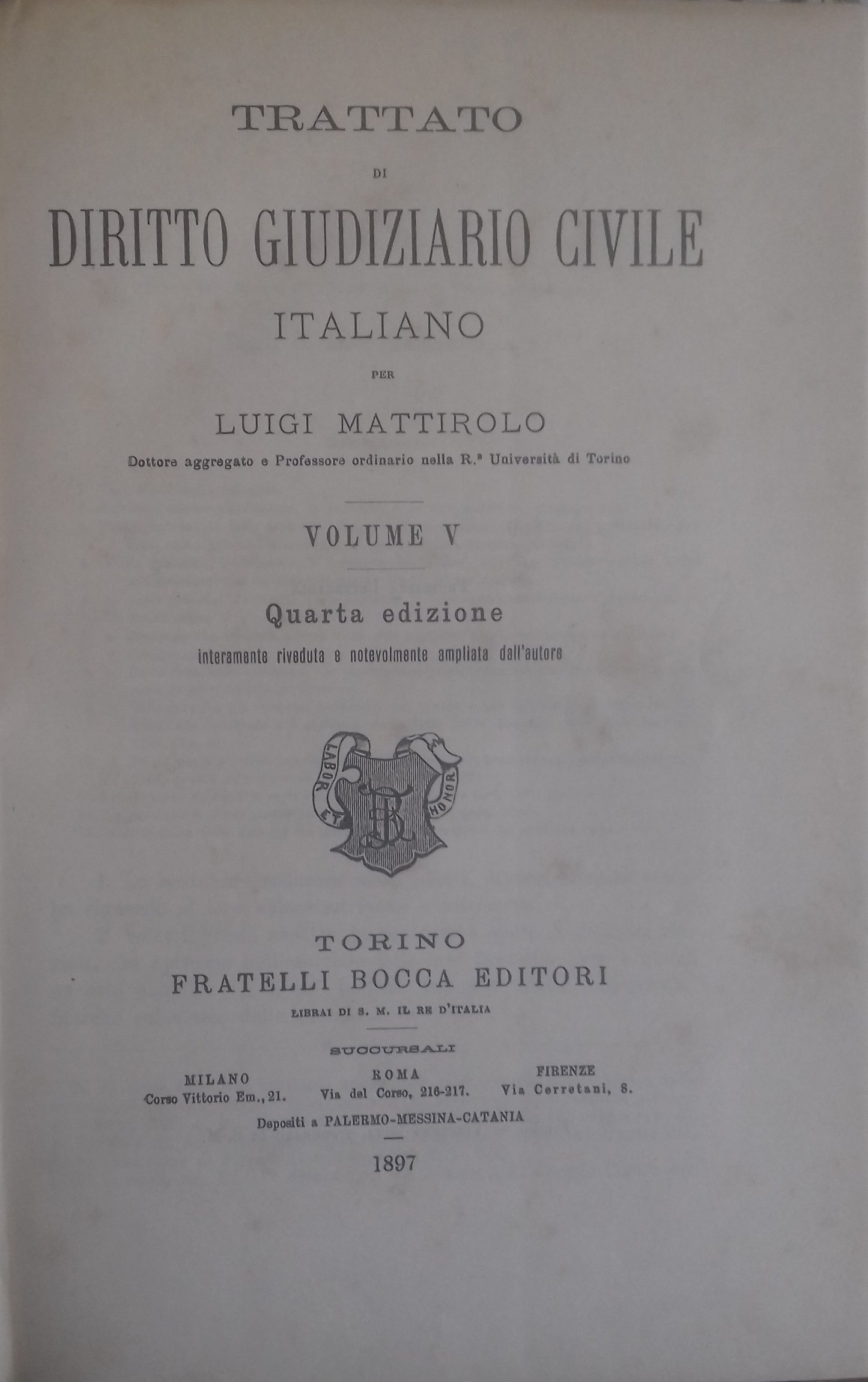 Trattato di Diritto Giudiziario Civile Italiano. Vol. V - copertina