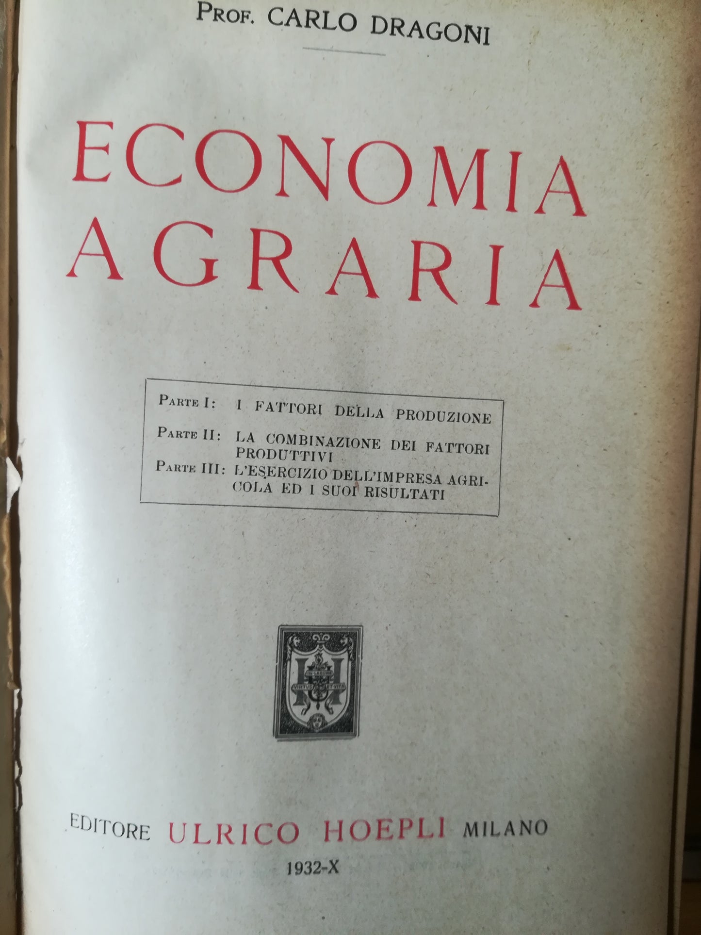 Economia agraria - copertina