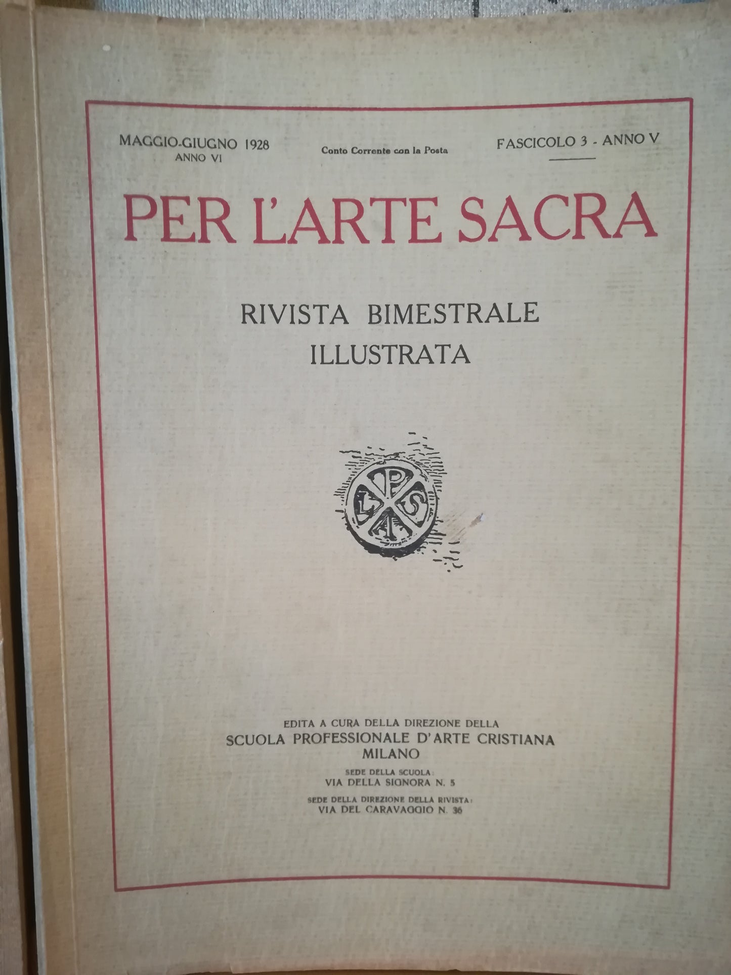 Per l'arte sacra. Rivista bimestrale illustrata. 3. Maggio-giugno 1928. - copertina