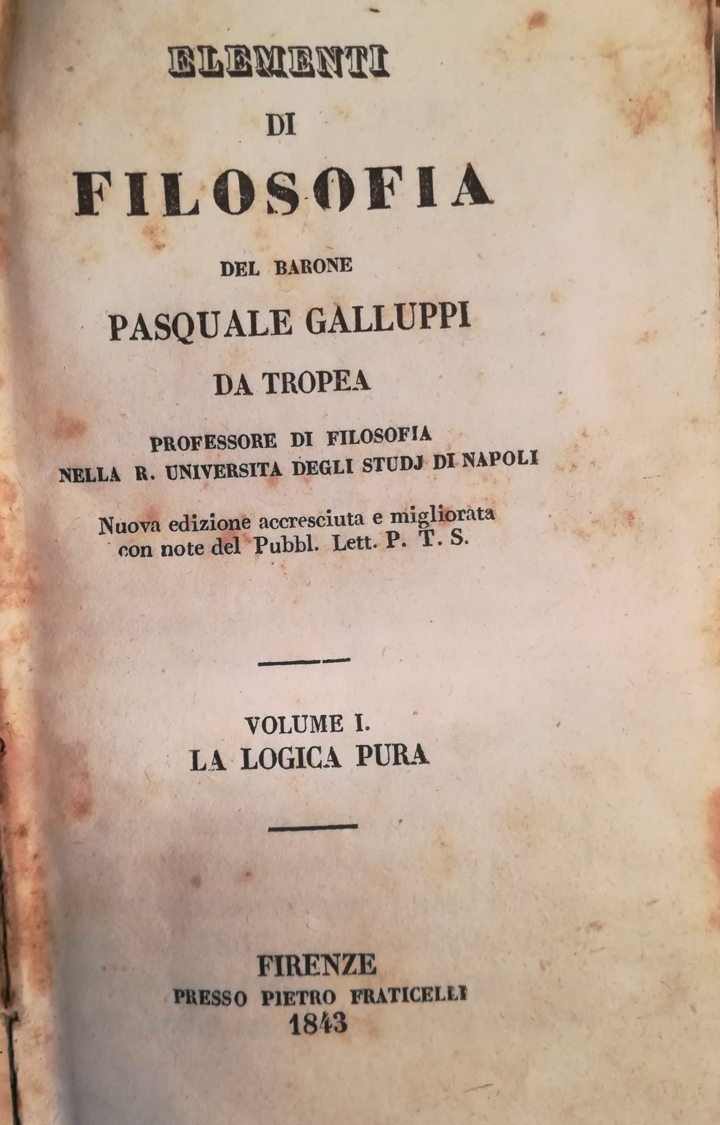 Elementi di filosofia del Barone Pasquale Galluppi da Tropea. I. II. - copertina