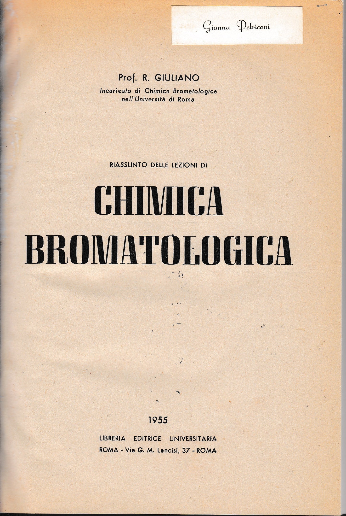 Risssunto delle lezioni di Chimica bromatologica - copertina